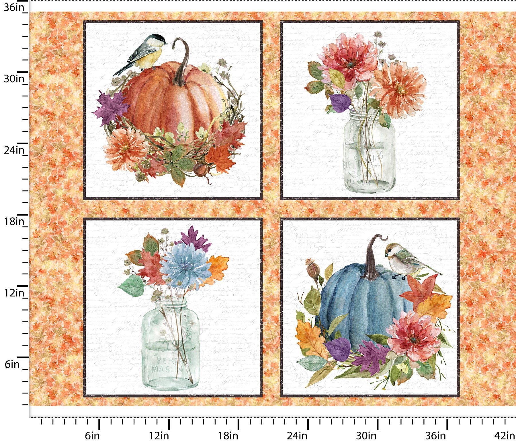 Harvest Home Four-Block Panel by Livi & Finn for 3 Wishes Fabric