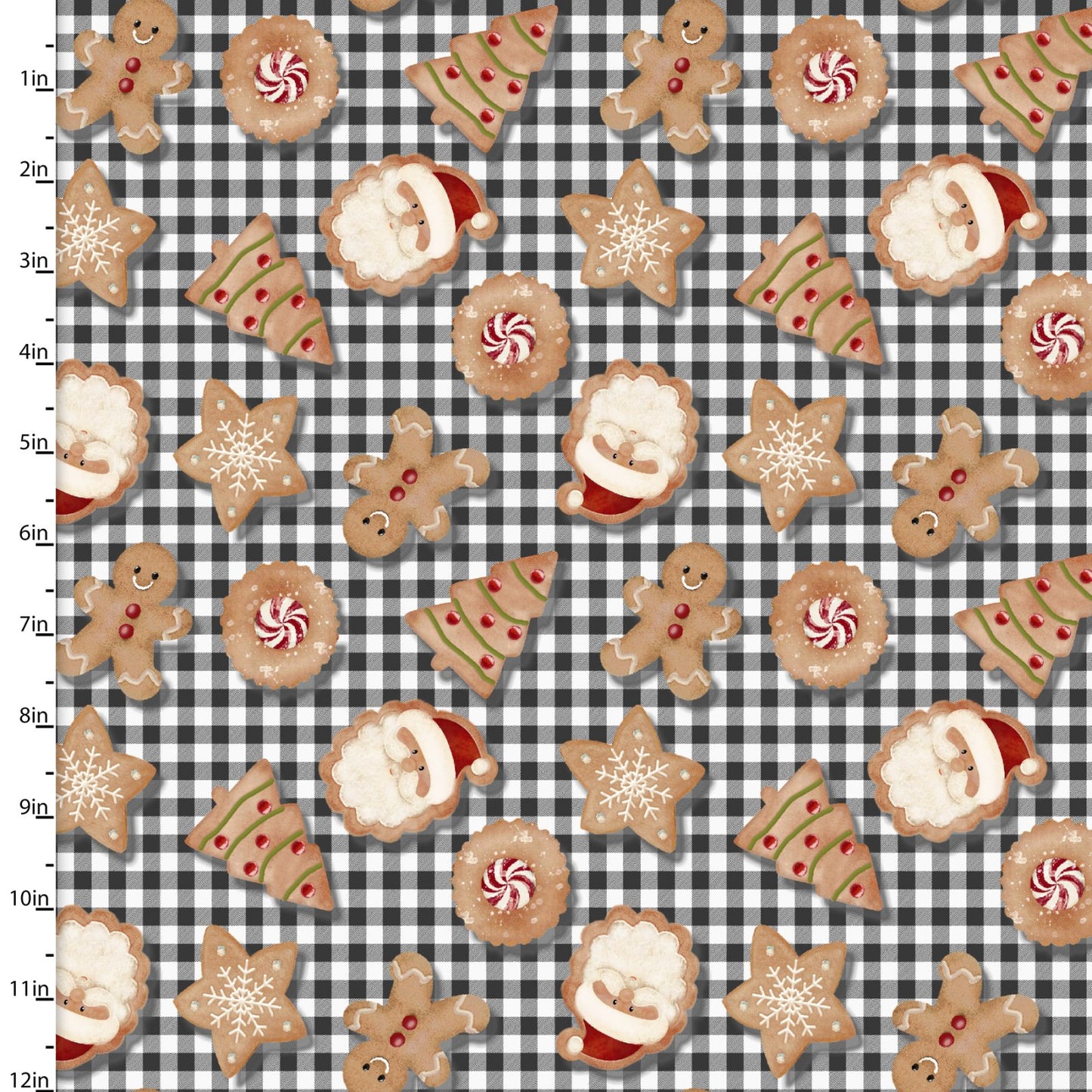 Very Merry Gingerbread Christmas Cookie Plaid Fabric - By the yard