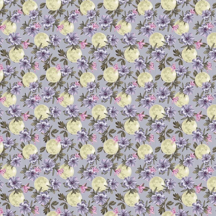 Midnight Rendezvous Moons With Flowers Fabric - By the yard