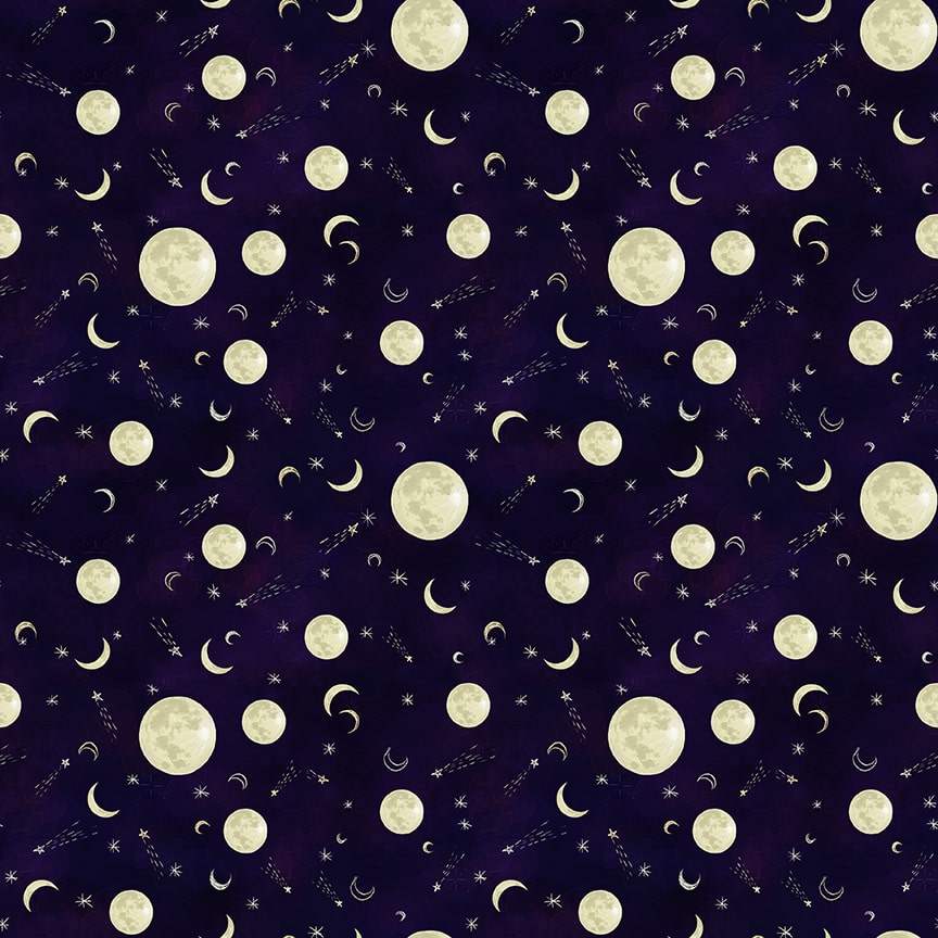 Midnight Rendezvous Full and Crescent Moons Fabric - By the yard