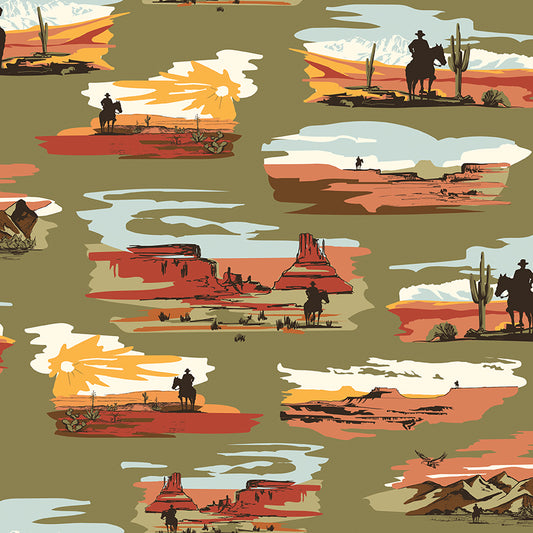 Go West with John Wayne Main Moss Fabric - By the yard