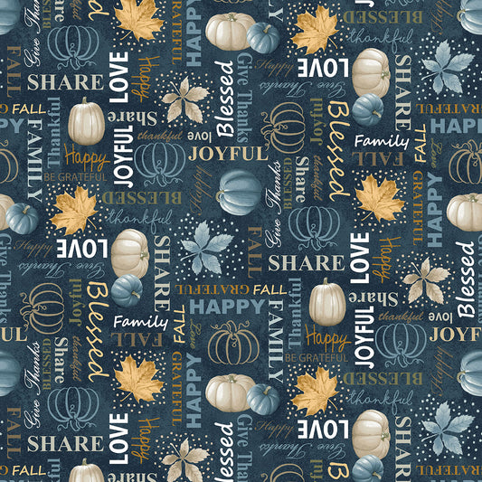 Autumn Vibes Words Navy Fabric - By the yard