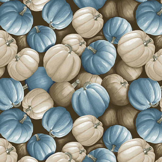 Autumn Vibes Pumpkin Toss Blue Fabric - By the yard