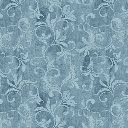 Autumn Vibes Scroll Allover Blue Fabric - By the yard