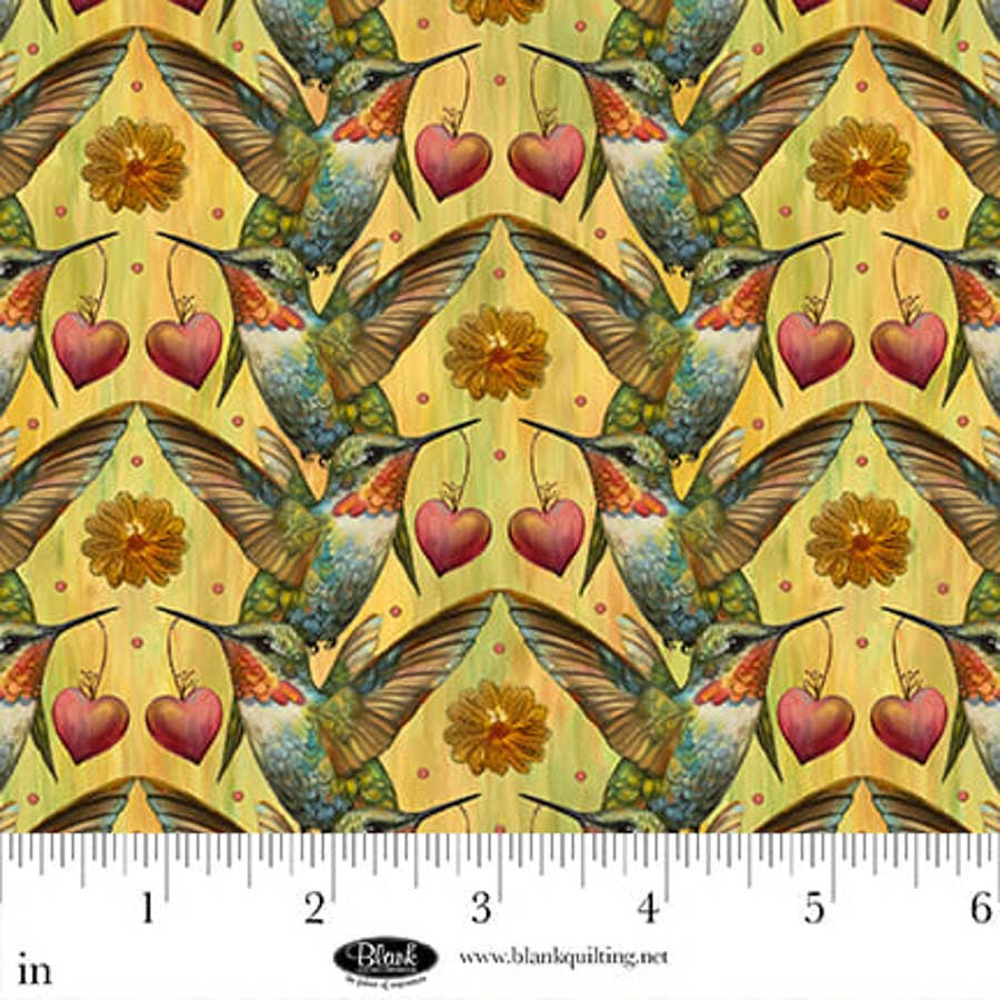 Enchanted Canopy Birdhouses Yellow Fabric by JK Stewart for Blank Quilting