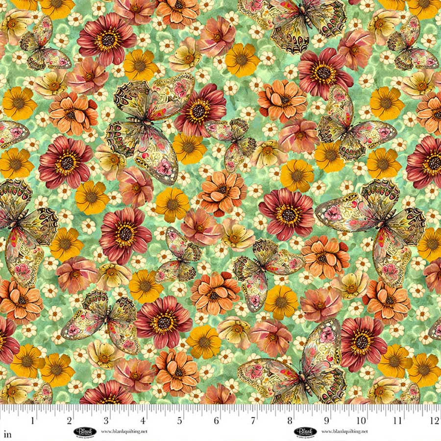 Enchanted Canopy Floral Collage Light Teal Fabric by JK Stewart for Blank Quilting
