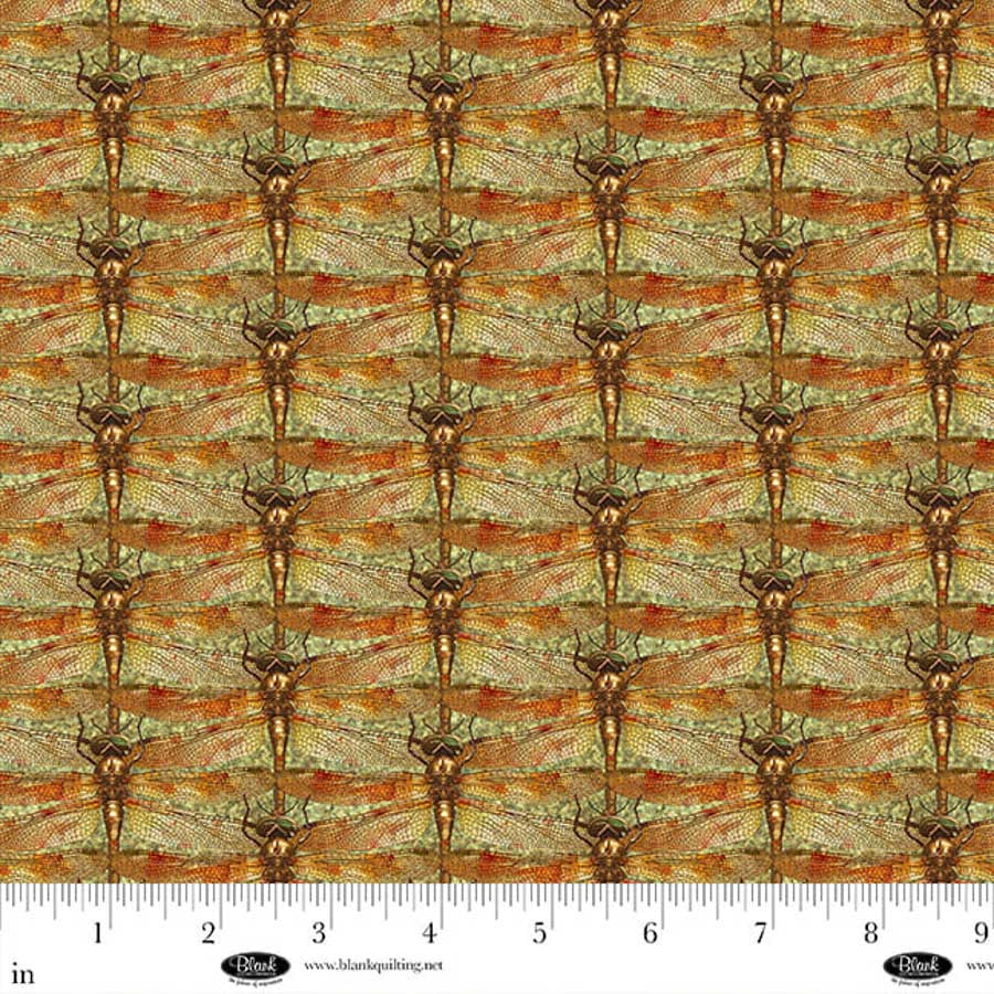 Enchanted Canopy Dragonflies Amber Fabric by JK Stewart for Blank Quilting