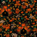 Harvest Haunt Pumpkin House Silhouettes Black Fabric