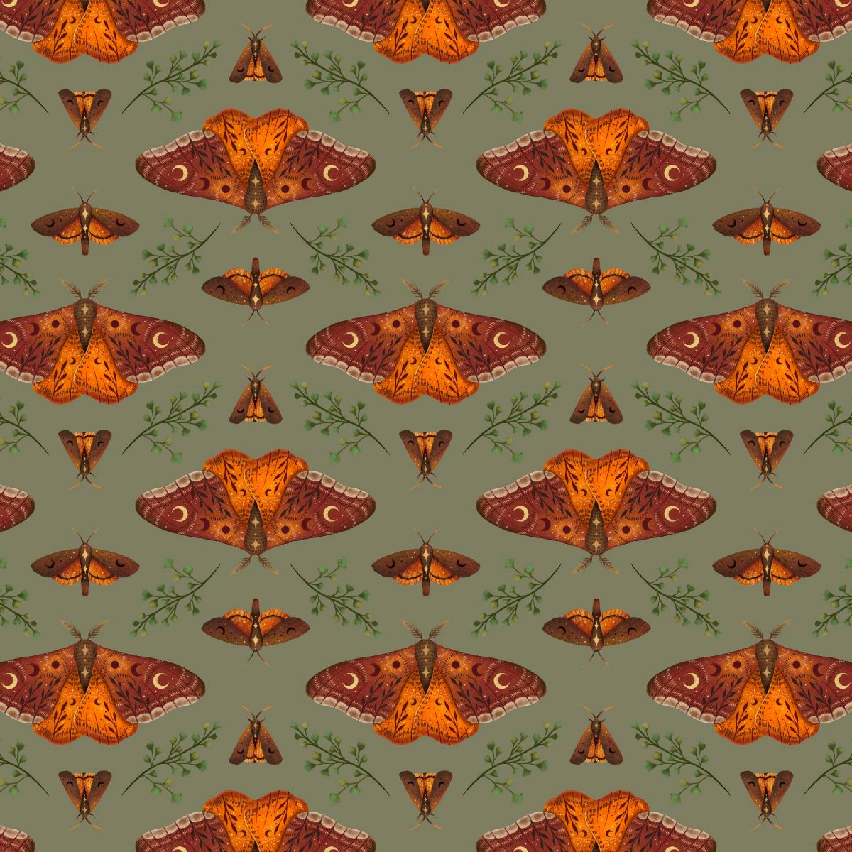 Harvest Haunt Moths Green Fabric