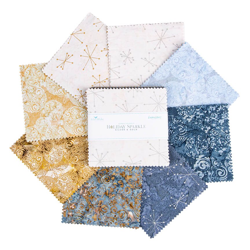 Batiks Express Yourself! Holiday Sparkle Silver & Gold 5" Squares B