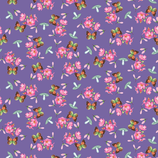 Minu and Wildberry Butterflies and Flowers Lavender Fabric - By the yard