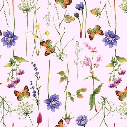 Minu and Wildberry Tossed Buds Petal Fabric - By the yard