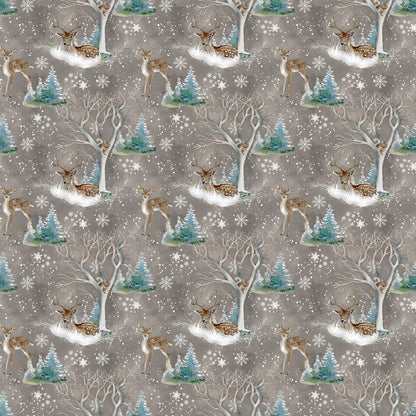 Cold Winter Morning Fawn Scenic Fabric - By the yard