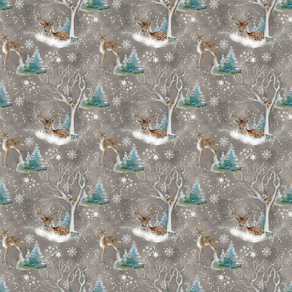 Cold Winter Morning Fawn Scenic Fabric - By the yard