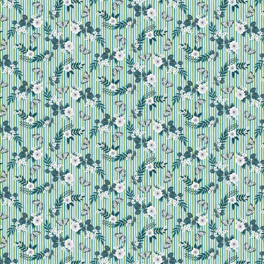 Tropical Menagerie Striped Floral Fabric - By the yard