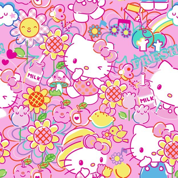 Sanrio Hello Kitty Garden Doodle Fabric by the Yard - 77658