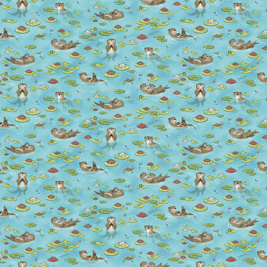 River Romp Otters and Lily Pads Fabric - By the yard