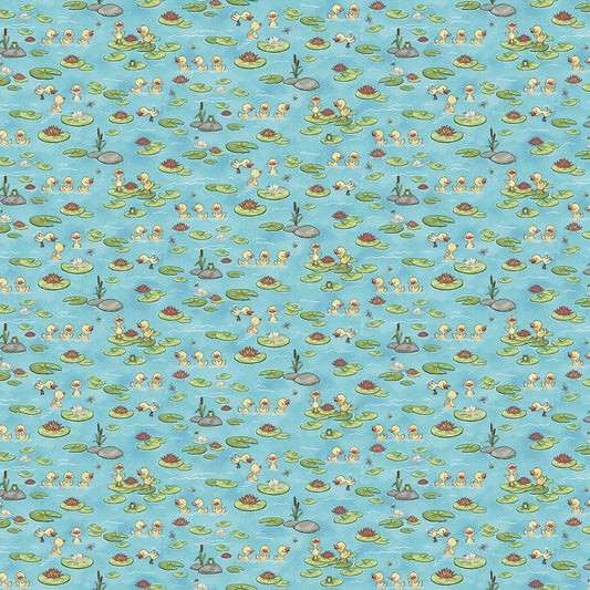 River Romp Ducklings and Lily Pads Fabric - By the yard