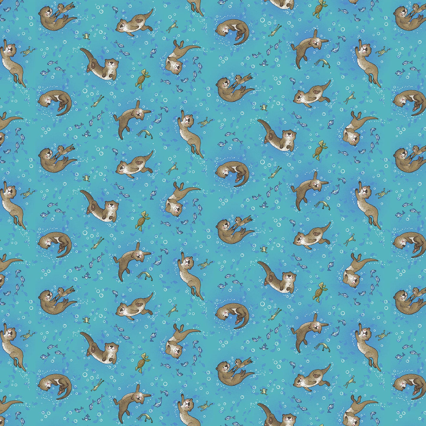 River Romp Underwater Otters Fabric - By the yard