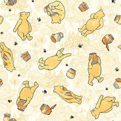 Classic Winnie the Pooh Bears Yellow Fabric - By the yard