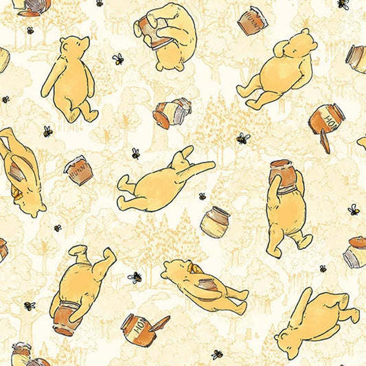Classic Winnie the Pooh Bears Yellow Fabric - By the yard