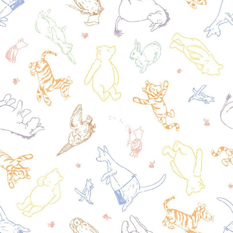 Classic Winnie the Pooh Character Drawings Fabric - By the yard