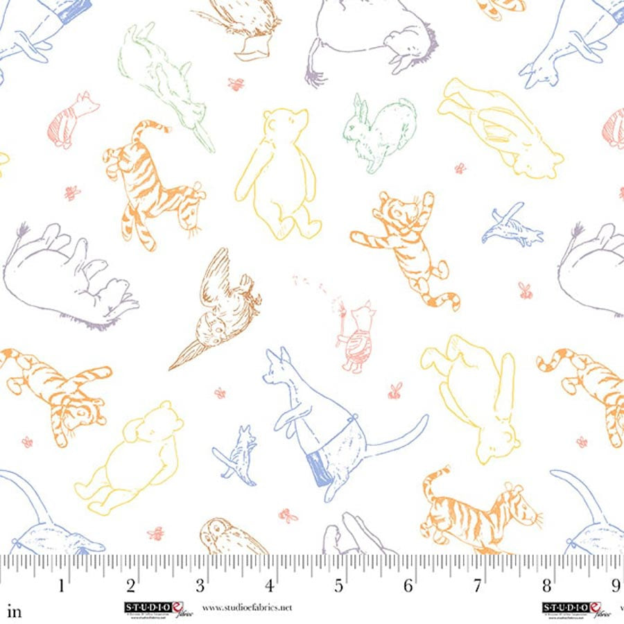 Classic Winnie the Pooh Character Drawings Fabric - By the yard