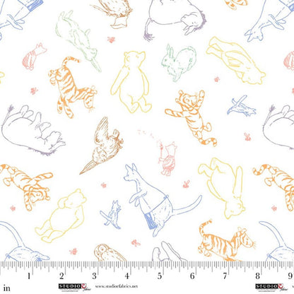 Classic Winnie the Pooh Character Drawings Fabric - By the yard