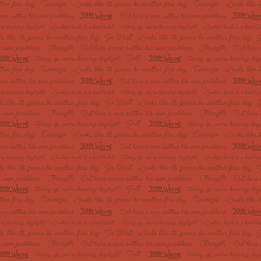 Go West with John Wayne Quotes Rust Fabric - By the yard