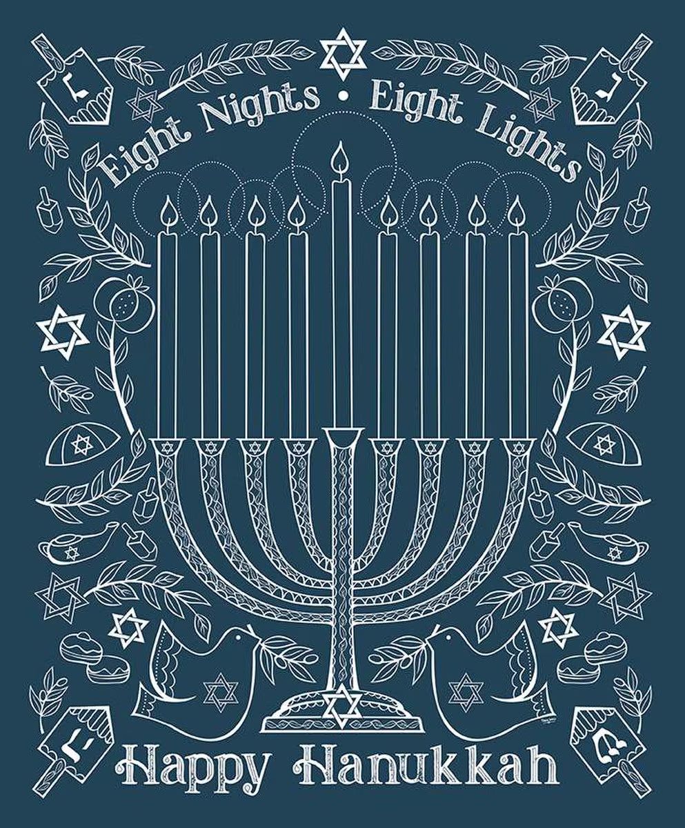 8 Nights 8 Lights Happy Hanukkah Fabric Panel