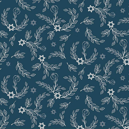 8 Nights, 8 Lights Leaves Navy Fabric - By the yard
