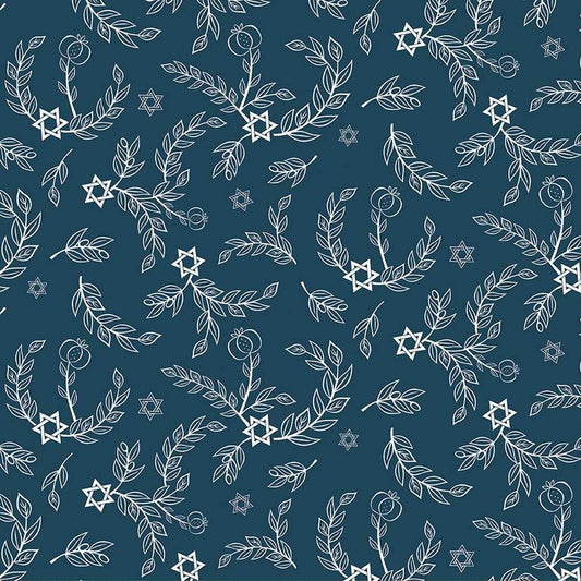 8 Nights, 8 Lights Leaves Navy Fabric - By the yard