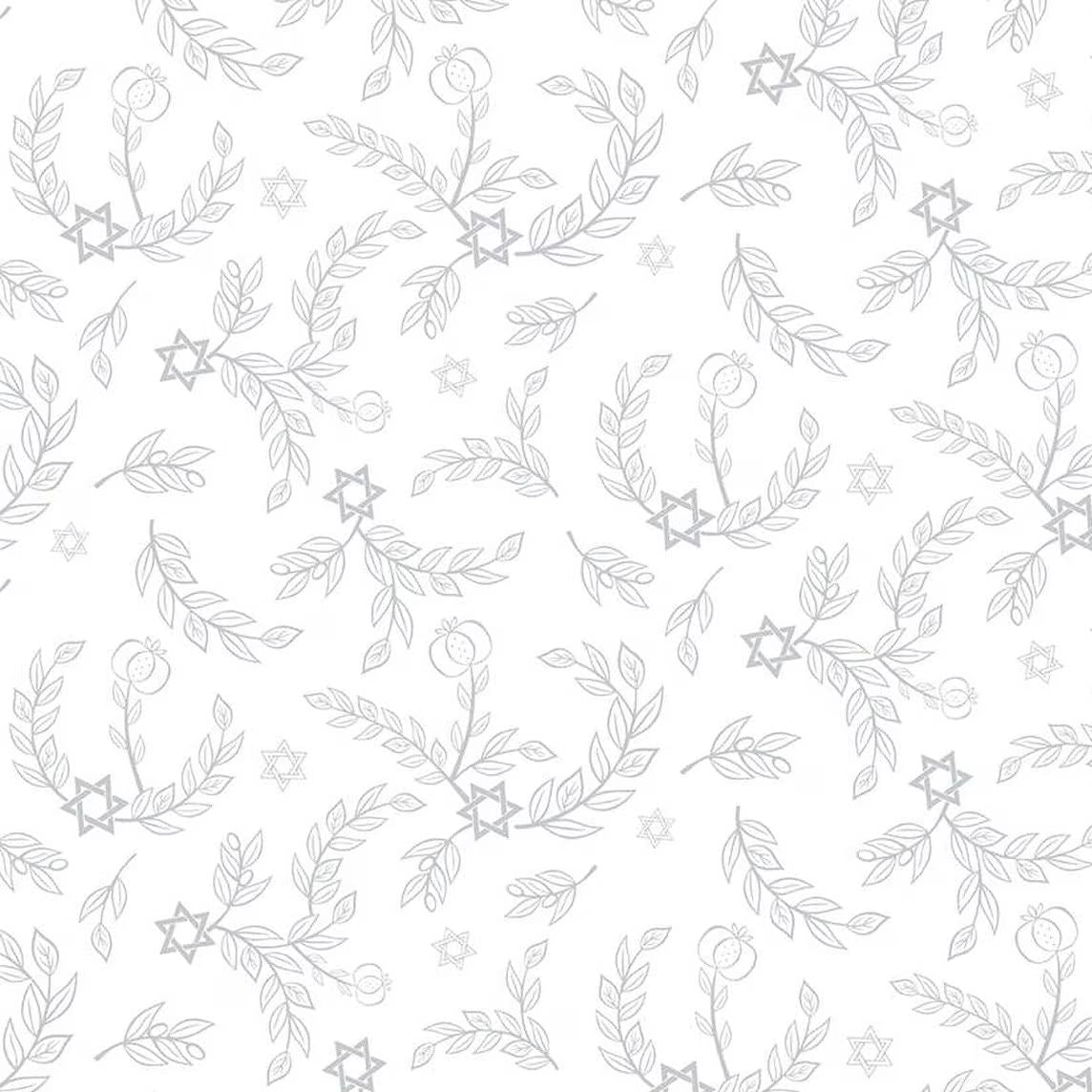 8 Nights, 8 Lights Leaves White Fabric - By the yard