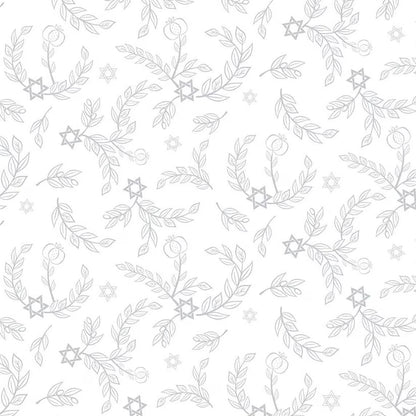 8 Nights, 8 Lights Leaves White Fabric - By the yard