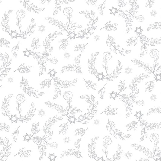 8 Nights, 8 Lights Leaves White Fabric - By the yard