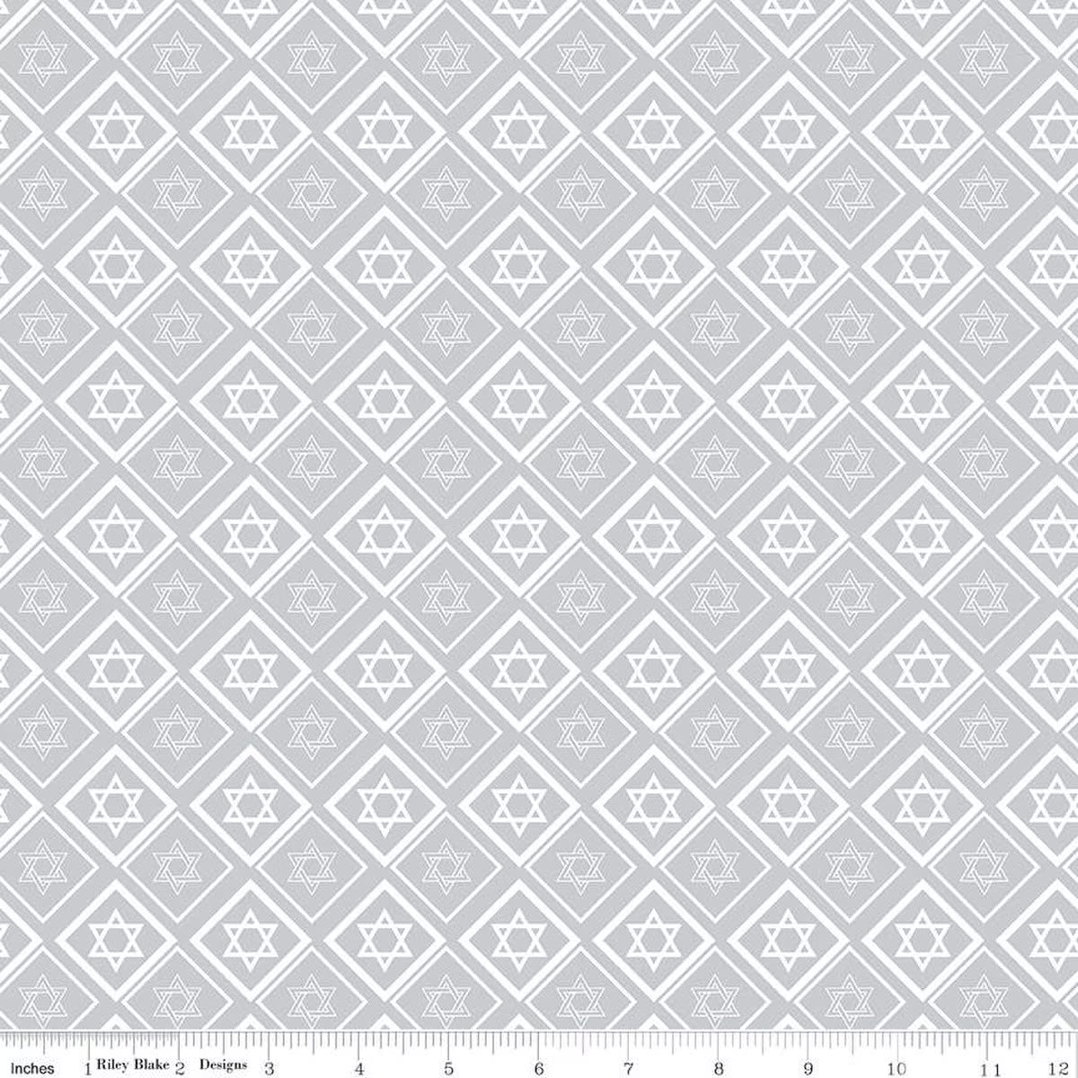 8 Nights, 8 Lights Star of David Silver Fabric - By the yard