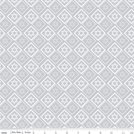 8 Nights, 8 Lights Star of David Silver Fabric - By the yard