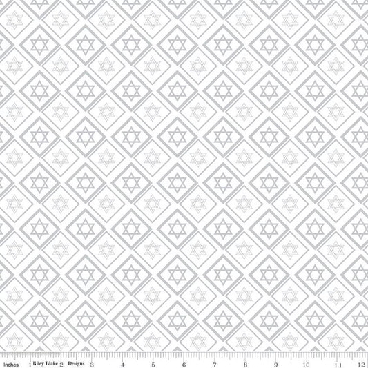 8 Nights, 8 Lights Star of David White Fabric - By the yard