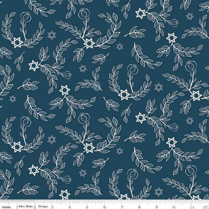 8 Nights, 8 Lights Leaves Navy Fabric - By the yard