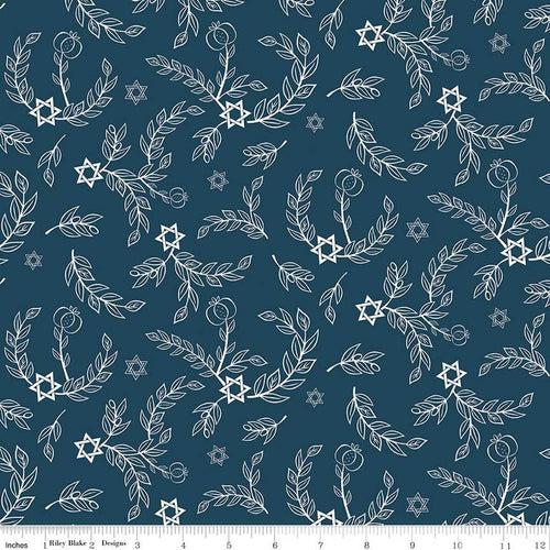 8 Nights, 8 Lights Leaves Navy Fabric
