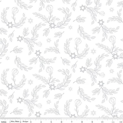 8 Nights, 8 Lights Leaves White Fabric - By the yard