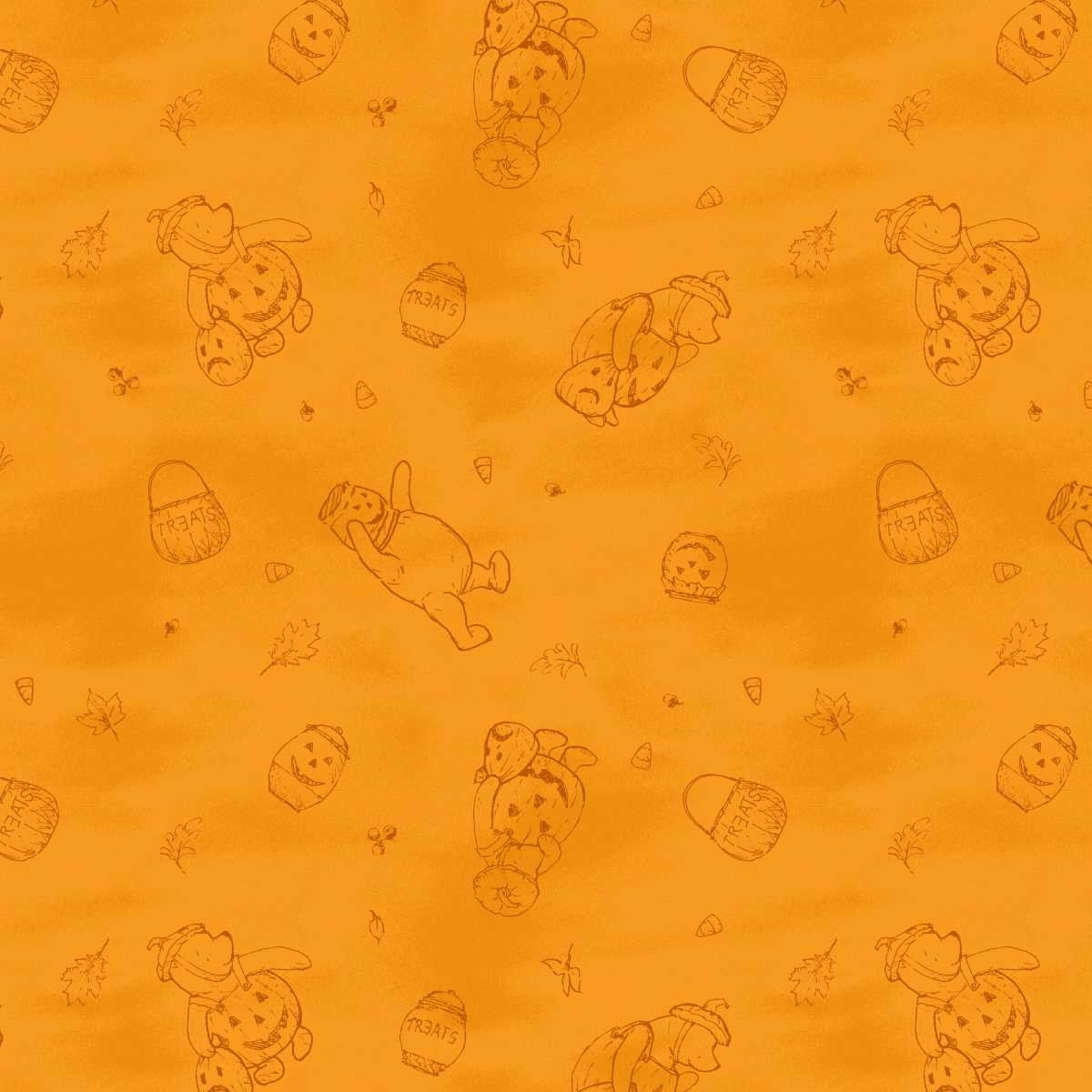 Haunted Acre Wood Bears Lineart Orange Fabric - 9129-33