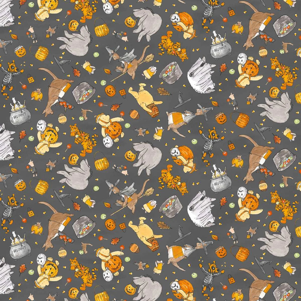 Haunted Acre Wood Costumed Crew Charcoal Fabric - 9132-93
