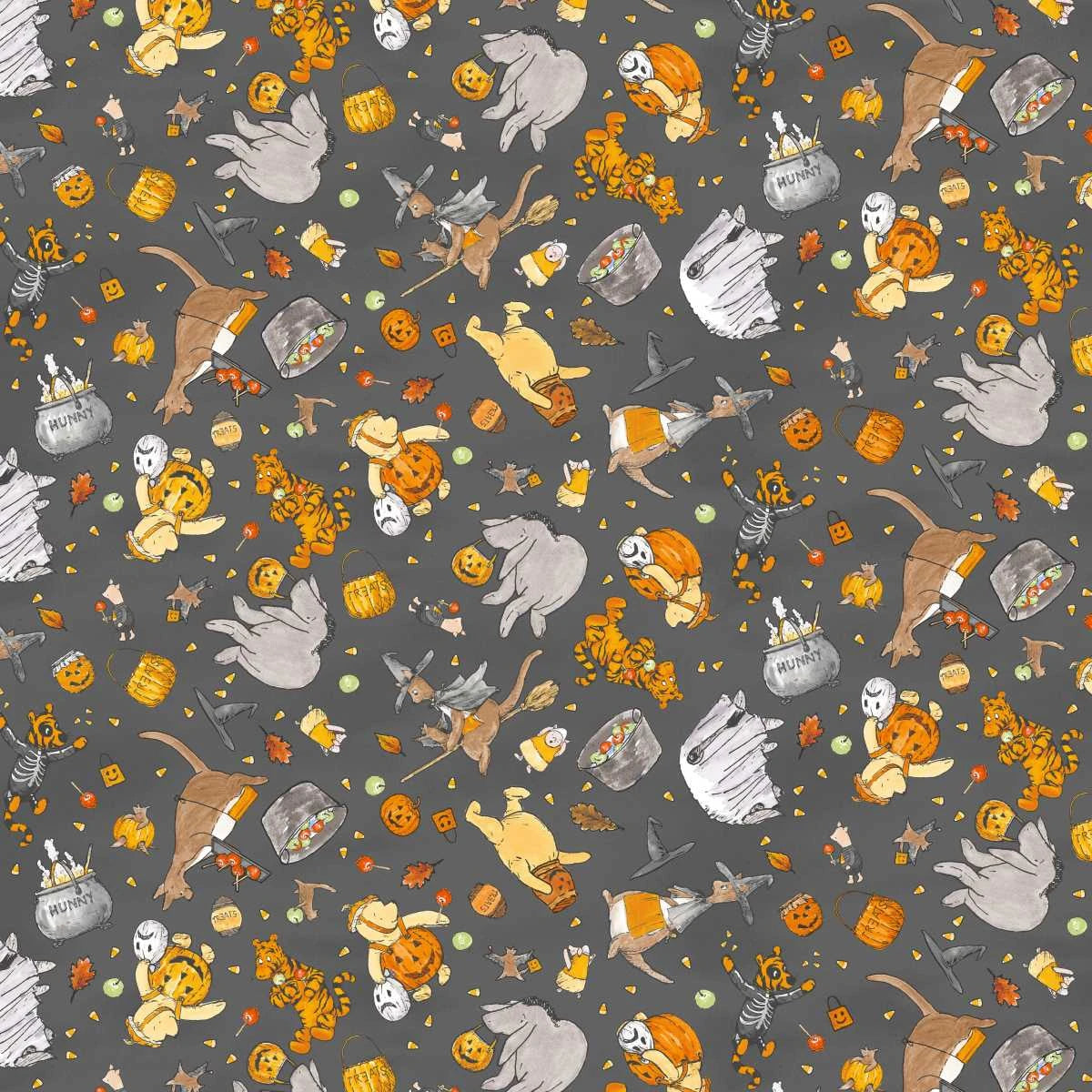 Haunted Acre Wood Costumed Crew Charcoal Fabric - 9132-93