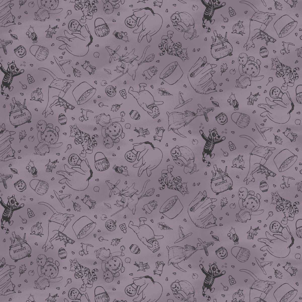 Haunted Acre Wood Crew Lineart Purple Fabric - 9133-55