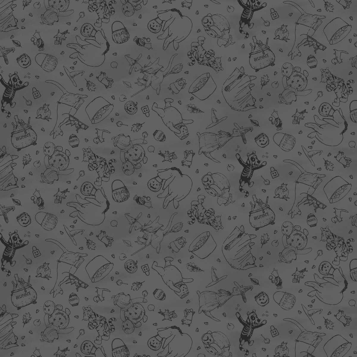 Haunted Acre Wood Crew Lineart Charcoal Fabric - 9133-90