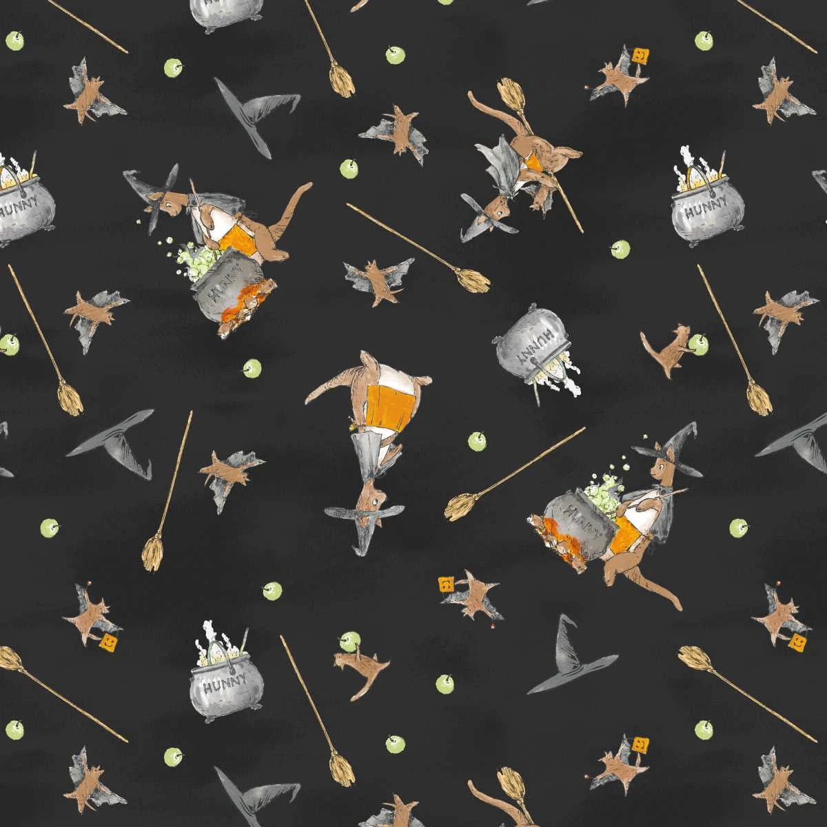 Haunted Acre Wood Witches Roos Black Fabric - 9137-99