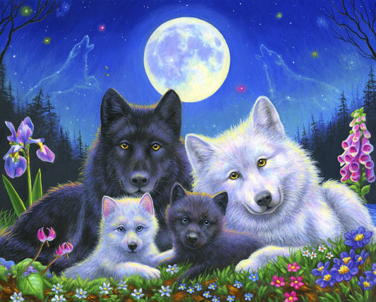 Howling Moon Wolf Fabric Panel