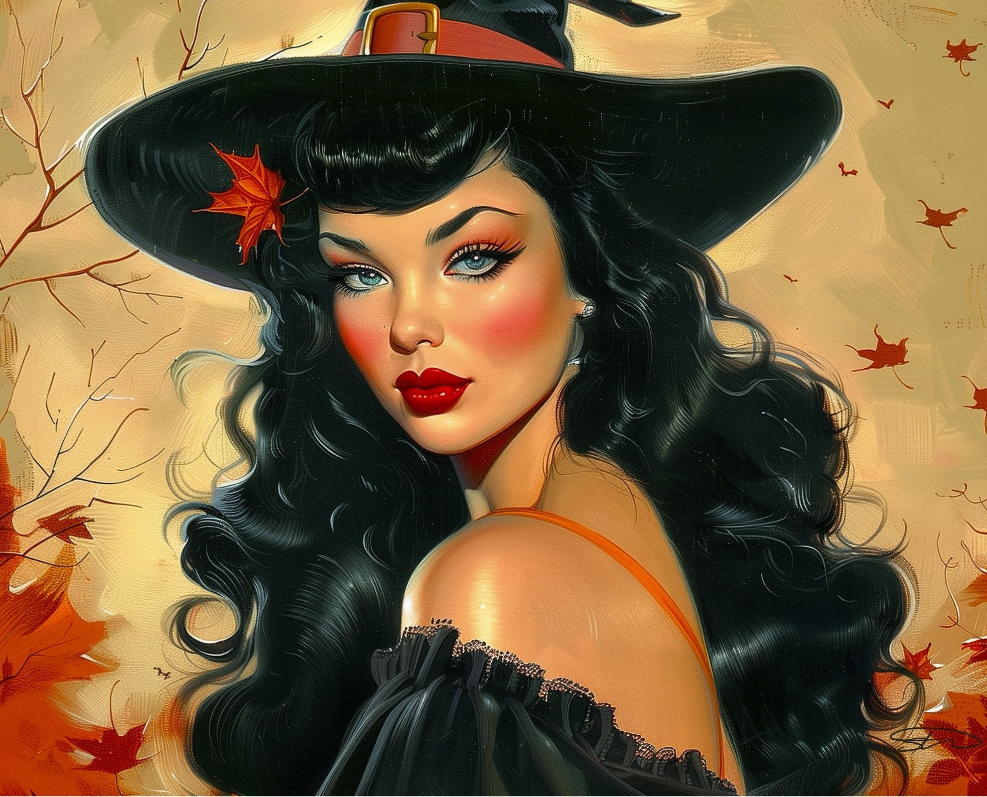 Vintage Witch Halloween Fabric Panel - AL-7515-6C-1