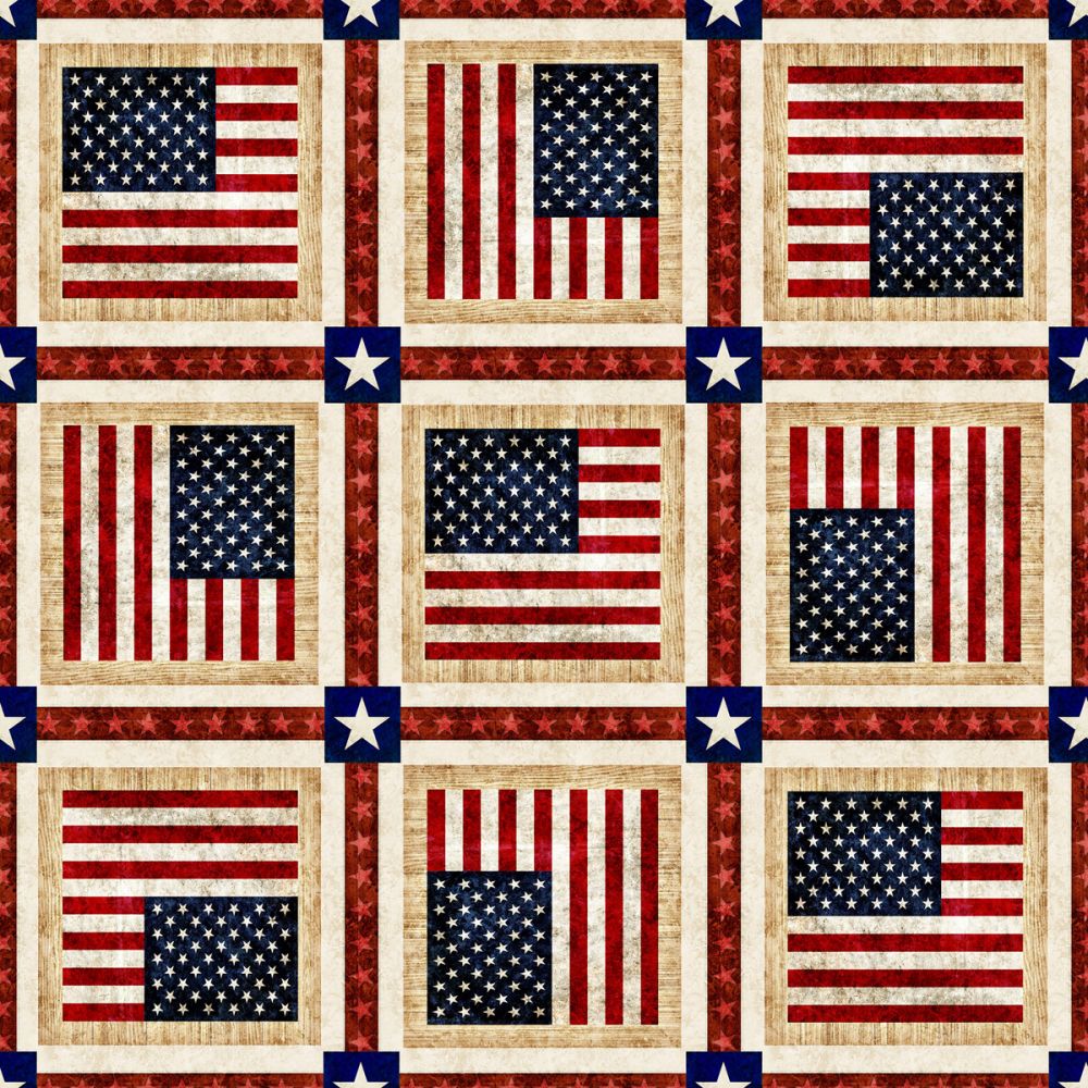 American Freedom Flag Squares Red Fabric - By the yard